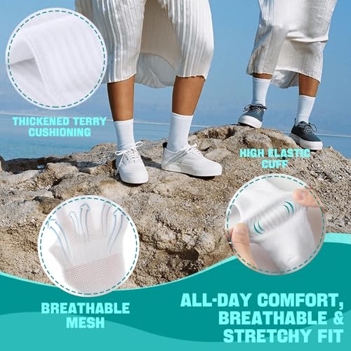 Image of White Sports Thin Socks for Women Crew: Athletic Socks Sport Running High Socks(6 Pairs)