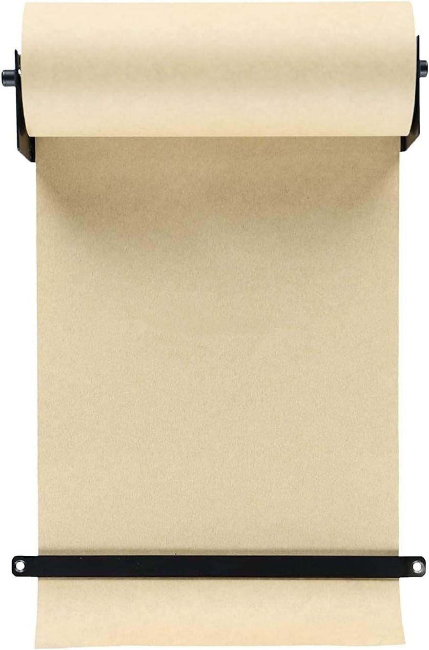 Naścienny dozownik papieru pakowego i obcinarka do list artykułów spożywczych/menu/notatek rysunkowych dla dzieci Obcinarka do rolek papieru Tablica ogłoszeń(67cm/26.4inch wide)