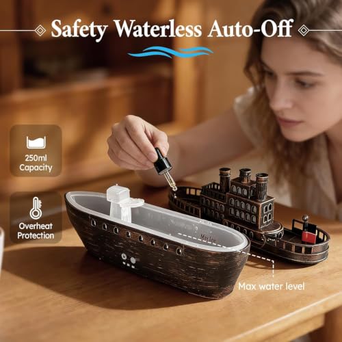 Image of Docoss Titanic Ship Aroma Diffuser for Home Electric with Remote | Essential Oil Diffuser for Home & Bedroom,Ultrasonic Humidifier with 7 LED Warm Lights & Quiet Operation,Electric Diffuser for Room