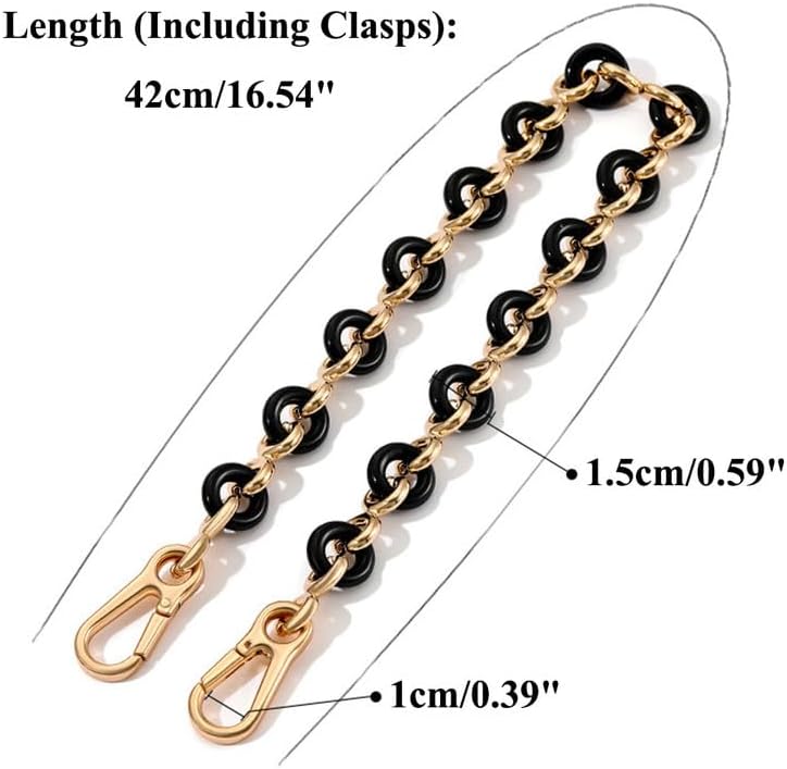 Black Donut Charm & Gold Chain Strap Extender for Handbag, Replacement Handle Link, Bag Connector with Clasps, Retro Chic