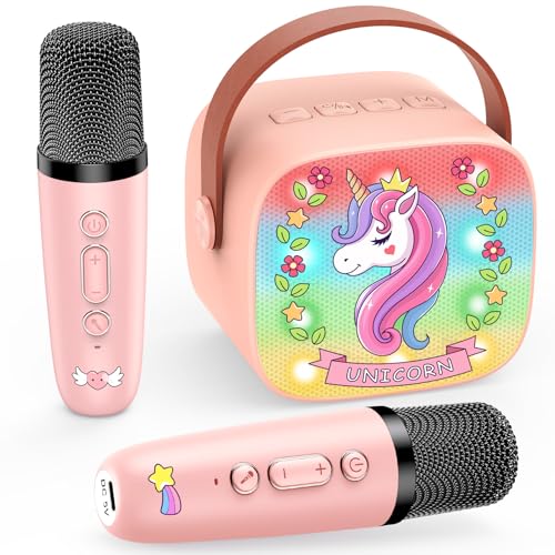 Dislocati Karaoke Maschine mit 2 Bluetooth Mikrofon Kinder, Einhorn...