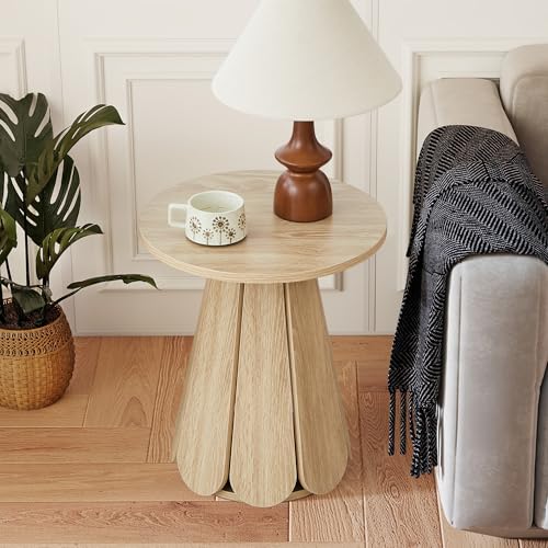 Image of Round End Table Nightstand Set of 2, Mid Century Modern Side Table, Circle Bedside Tables Wood Night Stands for Bedroom, Living Room, Small Space, Natural