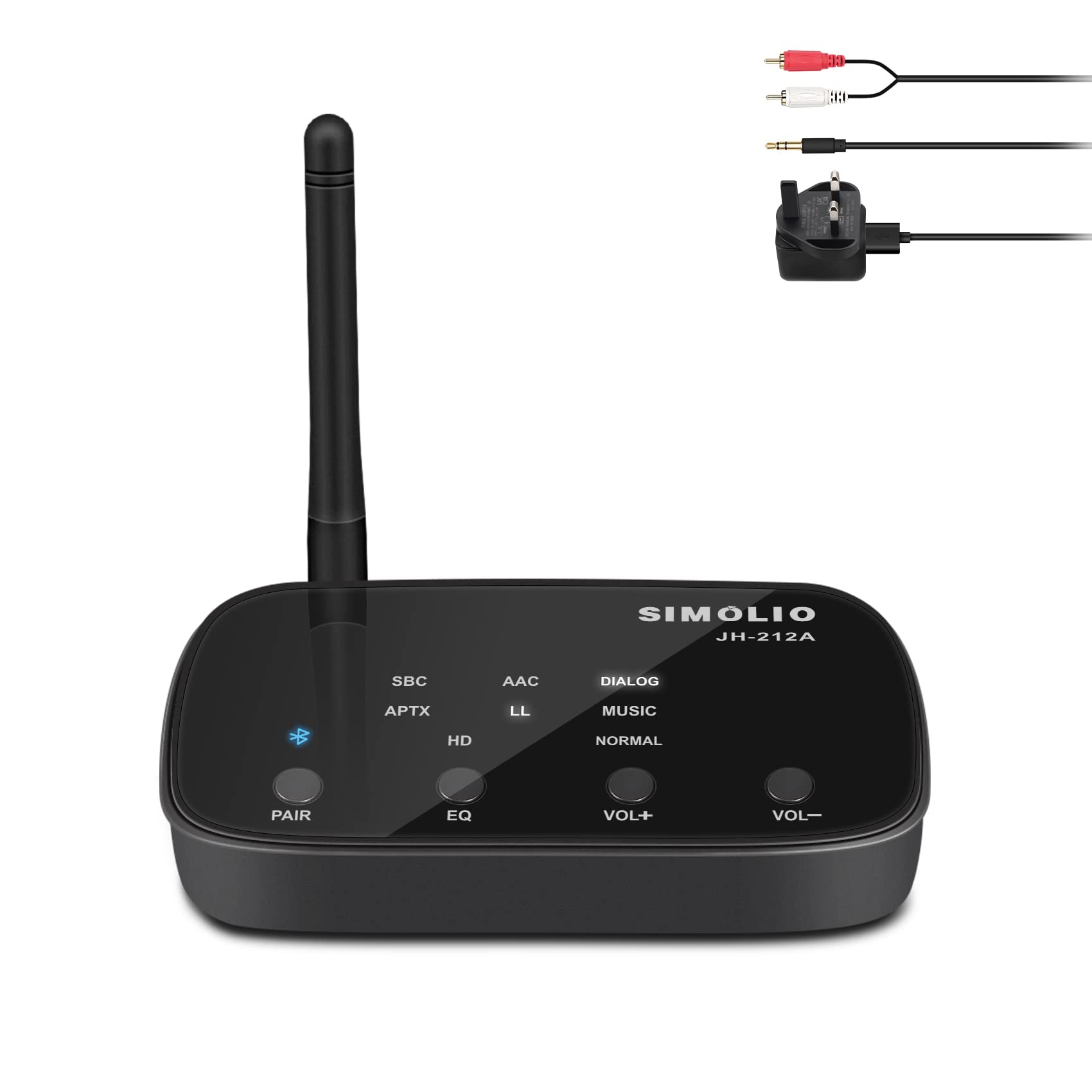 SIMOLIO Long Range HD Bluetooth Receiver for HiFi with EQ (Music/Dialogue) & BT Codec Display, Bluetooth Audio Receiver w/aptX LL for Home Stereo & Music Streaming System, Volume Control, 197FT