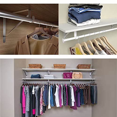 4 Pack Closet Shelf & Rod Brackets, Heavy Duty Closet Shelf Bracket With Rod Support, 11”X11”, 1-3/8” Dia White Wall Mount Clothes Hanger Closet Pole Support Bracket For Shelf Storage And Closet Rod #TOP6