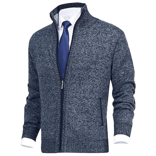 Maiyifu-GJ Men's Full Zip Cardigan Sweater Long Sleeve Stand Collar Slim Knitted Sweaters Lightweight Warm Knit Outerwear