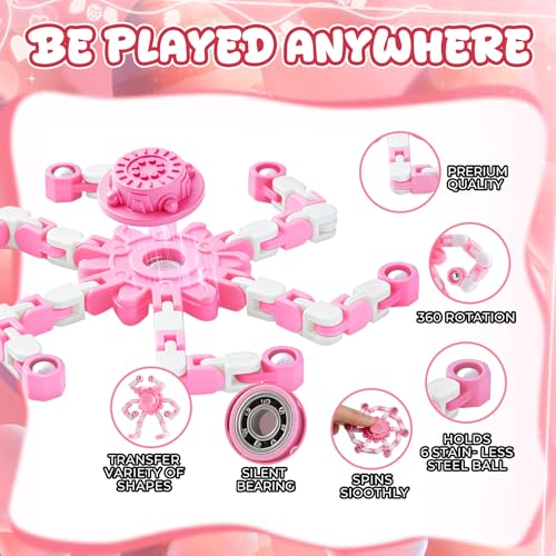 Image of 24PCS Pink Transformable Fidget Spinners,Sensory Bulk Robot Fidget Stress Relief Toys for Girls,Bulk Sensory Fidget Stress Relief Toys for Girls