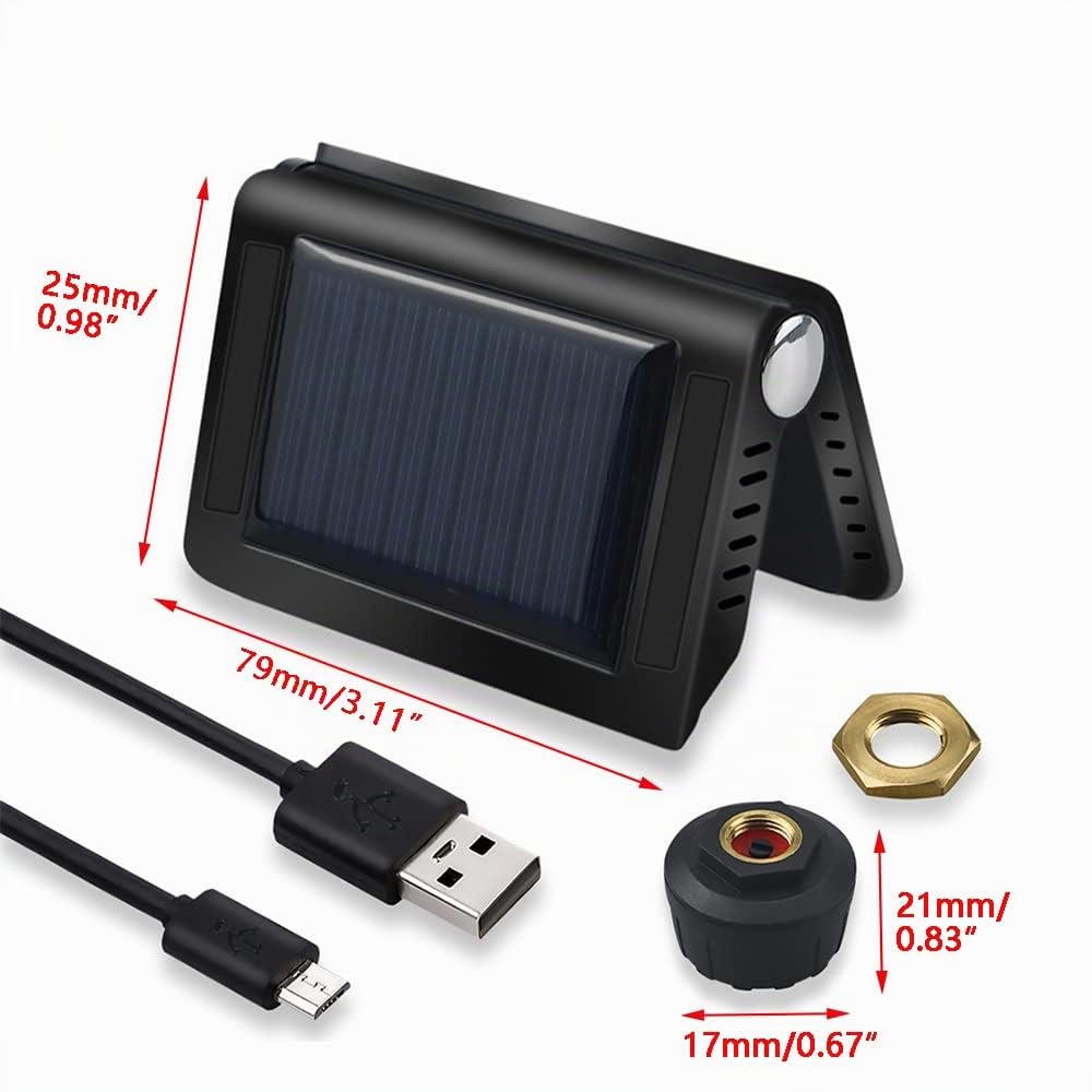Système de surveillance de la pression des pneus de voiture, connexion sans fil Riloer TPMS, avec 4 capteurs externes, grand écran LCD, alimentation solaire et port USB