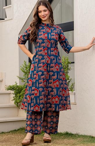 Image of rytras Women Printed A-Line Kurta Set with Palazzo Pants