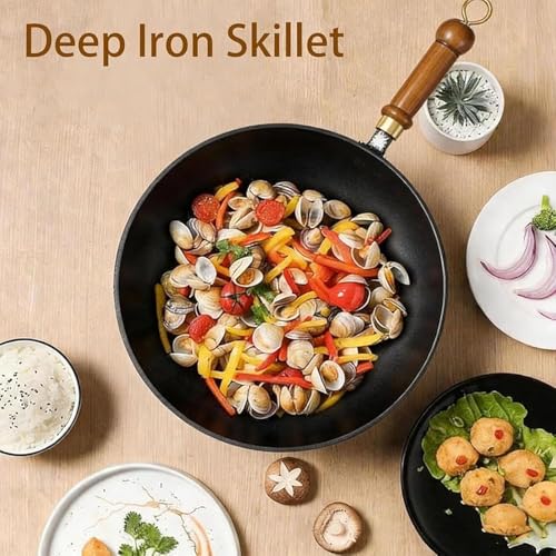 Wok japonés de hierro fundido con tapa de madera y espátula 11 in miniatura 4