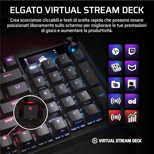 VANGUARD 96 Tastiera Meccanica da Gioco con Cavo – Layout al 96%, interruttori lineari MLX Plasma, polling a 8000 Hz, display LCD, Virtual Stream Deck, SOCD Flashtap, QWERTY IT – Nero - Tastiera gaming - Immagine 7
