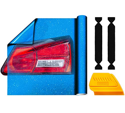 VViViD Frosted Tint Automotive Taillight Air-Release Adhesive Vinyl Film 16 Inch by 4 Foot Roll Including Yellow Detailer Squeegee and 2 Black Felt Decals (Blue Crystal)