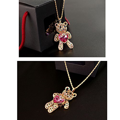 AOCHEE Teddy Bear Necklace Love Heart Crystal Pendant Jewelry for Daughter Girlfriend Princess3