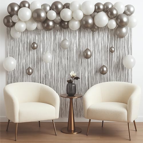 Image of Silver and white balloons with silver foil frills, pack of 69 for birthday decoration, Home decoration items, Annoversary decoration