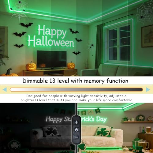 Image of Green Led Lights Strip Halloween Decorations Indoor Rope Lights Easy DIY Cuttable Strip Lights for Room Bathroom Living Room Kitchen Ceiling Wall Vanity Mirror Decor