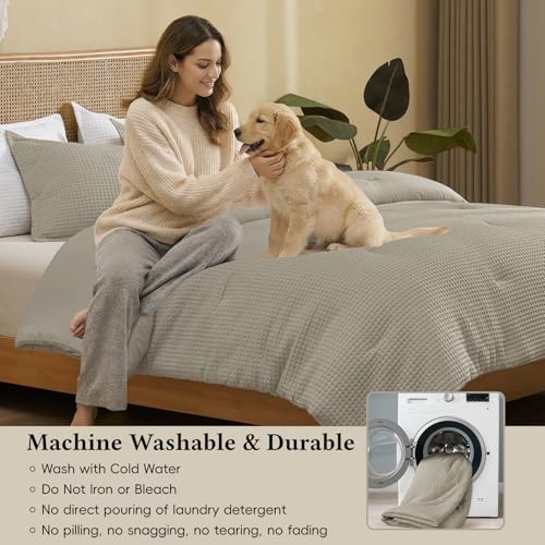 Image of David's Home Textured Summer Waffle Weave Comforter Set, King, Taupe | Cozy Soft Lightweight Breathable Fluffy Durable Hotel Bedding with Pillow Shams for All Season, Luxury Home Decor, Giftable