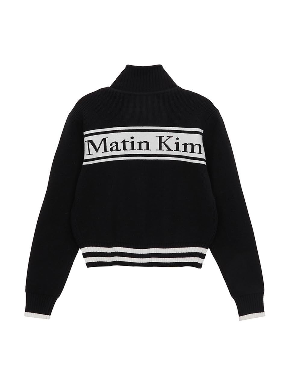 Matin Kim Spell Point Stripe Wool Blended Knit Cardigan Medium Black