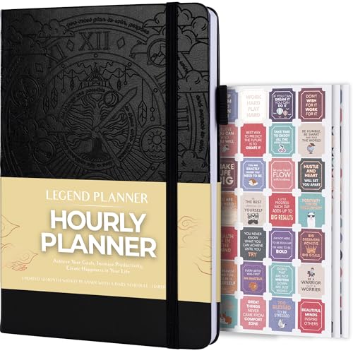 Legend Planner Hourly Schedule Edition – Deluxe Weekly & Daily Organizer with Time Slots. Time Management Appointment Book Journal for Work & Personal Life, Undated, A5 size Hardcover – Black Debossed