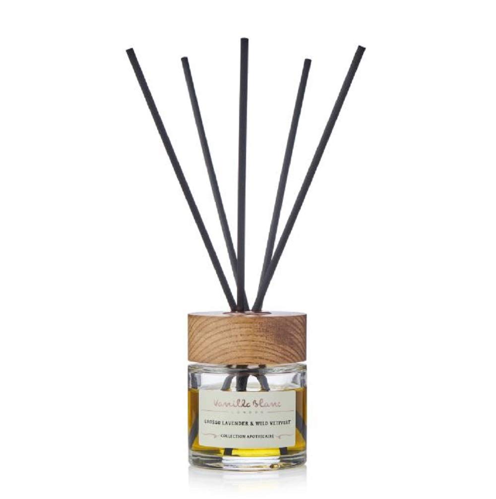 Diffuseur de roseaux naturel emballé dans une boîte-cadeau en bois fabriquée à la main - Grosso Lavender & Wild Vetivert