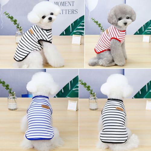Voarge T-Shirt mit Hundestreifen,Sommer-Hunde-Shirts, Weiche Baumwolle Welpen Kleidung Haustier Tank Top Chihuahua Basic Tee Shirt Bekleidung für kleine mittelgroße Hundekatze Kleidung (Rot, M)