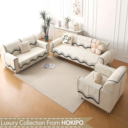 Image of HOKIPO 1 PC Backrest Mat for Sofa Cover | Luxury Supple Soft Wavy Mat with Anti Slip Backing, Off-White (AR-6217-OWHT)