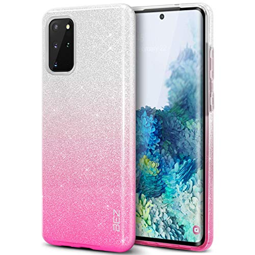 BEZ Funda Samsung S20 Plus Glitter, Funda para Samsung Galaxy S20 Plus, Compatible con Carga Inalámbrica, Protección Delgada de Gel Silicona y claridad Premium de TPU, Rosa