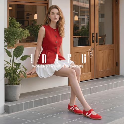 Image of IDIFU Mary Jane Sneakers for Women Retro Fashion Casual Ballet Flats