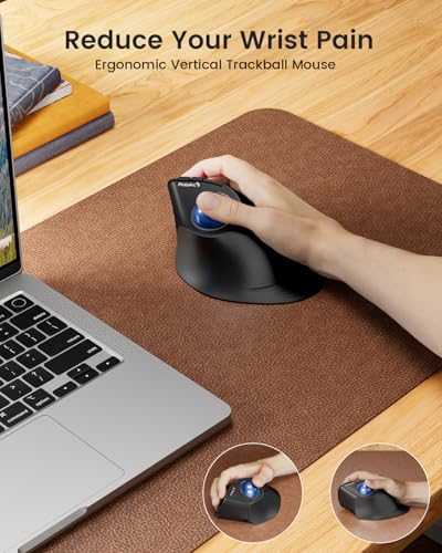 Image of ProtoArc Vertical Wireless Trackball Mouse, EM05 NL Bluetooth Ergonomic Rollerball Mouse Rechargeable Computer Laptop Thumb Mice, 3 Device Connection, Compatible with iPad, Mac, Windows, PC-Blue