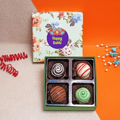 Image of Velvet Fine Chocolates Rakhi Gift Box | Assorted Truffles & Evil Eye Rakhi Combo | Perfect for Raksha Bandhan Festival| Handcrafted Delights | Pack of 1