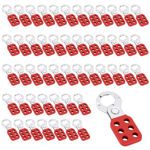 Image of Lock Out Tag Out Hasp, Steel Tamper-Proof Loto Hasp with Extended Jaw, Safety Lockout Kit with 6 Holes Interlock, Padlock Latch(50 Pack, Red)