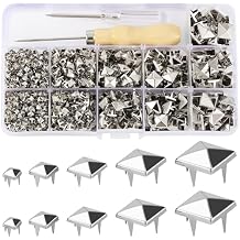 YORANYO 968 Pcs Assorted Sizes Square Pyramid Studs Prong Studs for Clothing Leather Rivet Kit Spikes and Studs for Leather Craft Clothing Belts Bags Shoes Bracelets Dog Collar Accessories Silver
