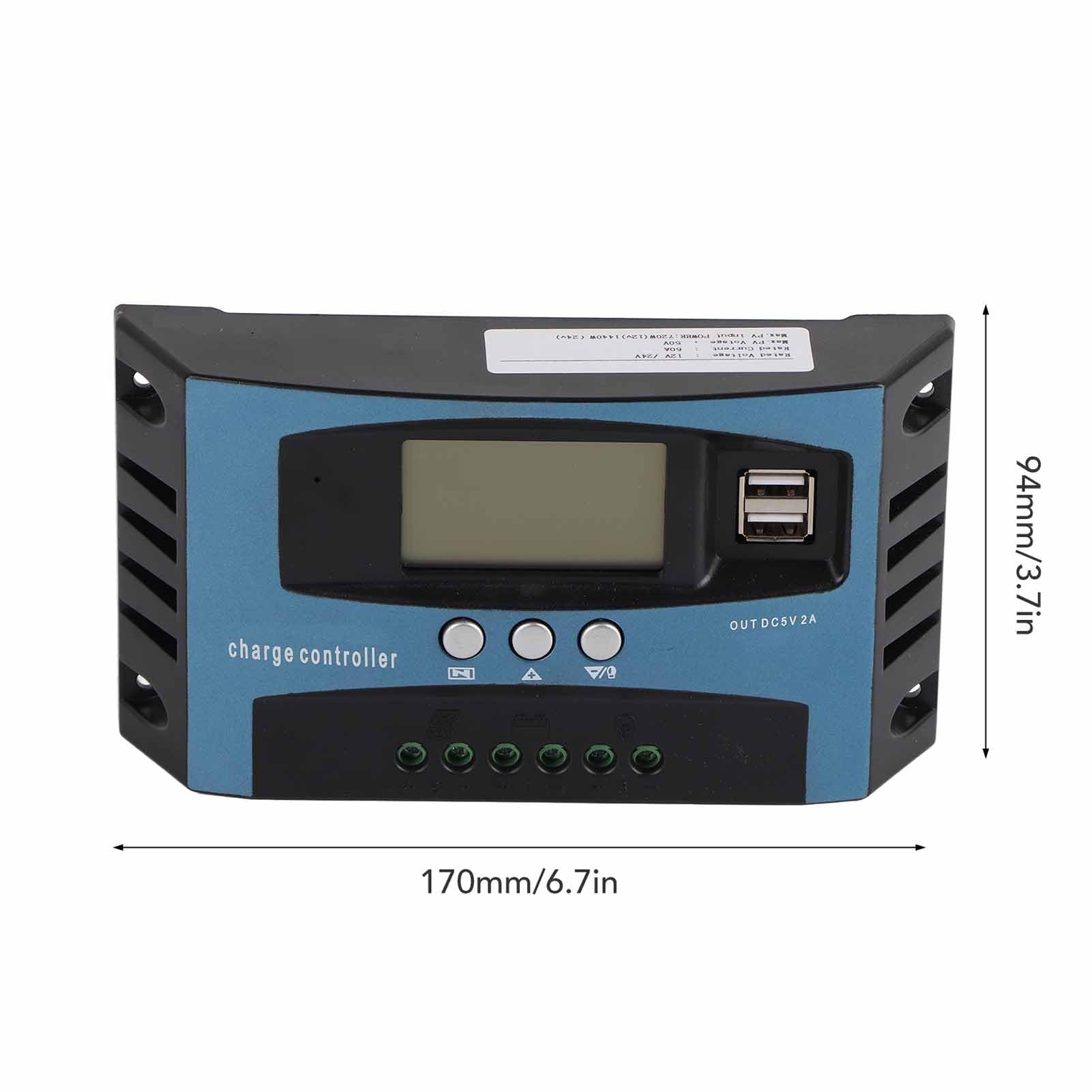 Regolatore di carica solare 40A Scarica 10A 12V 24V Identificazione automatica intelligente Regolatore pannello solare MPPT con doppia porta di uscita USB 5V 2.5A Display LCD (60A)