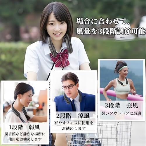 Abuqino ネックファン 首掛け扇風機 携帯扇風機 小型 ポータブル扇風機 USB充電式 静音 軽量 羽根なし 大風量 長時間稼働 折り畳み収納可能 LEDディスプレイ の商品画像 3