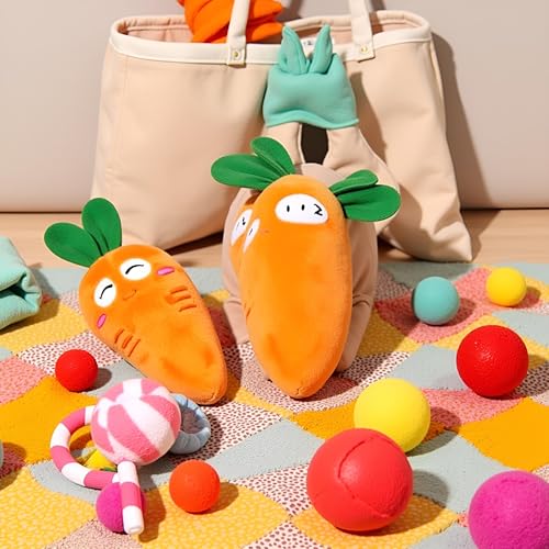 Wyjuan 1 x weiches Hundespielzeug in Karottenform aus Plüsch, Kauspielzeug, quietschendes Spielzeug für Hunde, Katzen, mit mehreren Quietschern