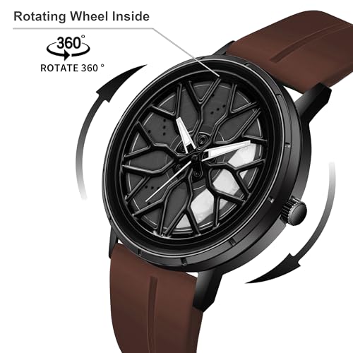 Image of Shocknshop RevolveX Rotating Hollow Wheel Hub Creative Fashion Analog Silicone Magnetic Strap Wrist Watch for Men Boys -WCH368