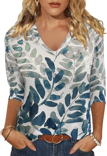 Image of Womens 3 /4 Sleeve V Neck Valentine T Shirts Love Heart Printed Graphic Tee Tops