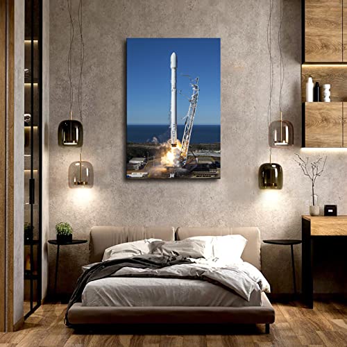 Spacex Falcon 9 Rocket Launches Into Space Poster Canvas Painting Print Wall Art Modern Classroom Kitchen Bedroom Room Aesthetics Decoration Boys Women Gift Unframed And Framed (24×36Inch- Framed) #TOP3