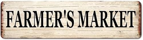 BKPBMH Farmers Market Vintage Aluminum Sign 4×16 Inches Rustic Door Wall Decor, Durable Metal Plaque, Vintage Country Kitchen Art Signage, Ideal for Home, Farmhouse and Produce Stands