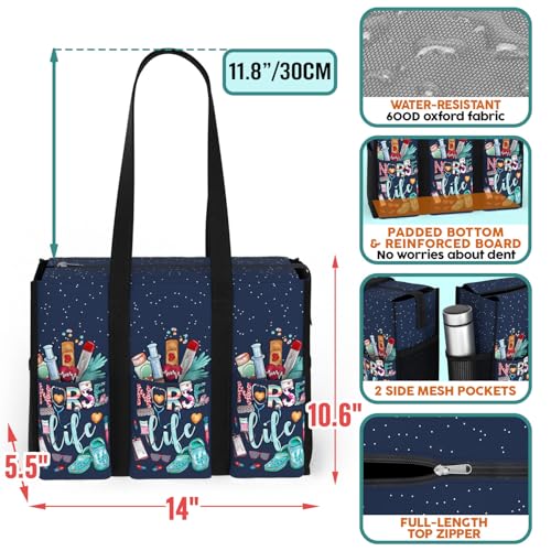 Image of 84hoods Multi-Pocket Tote Bag for Women. Waterproof Bag with Multiple Convenient Pockets and Zipper. Gift for Nurses.