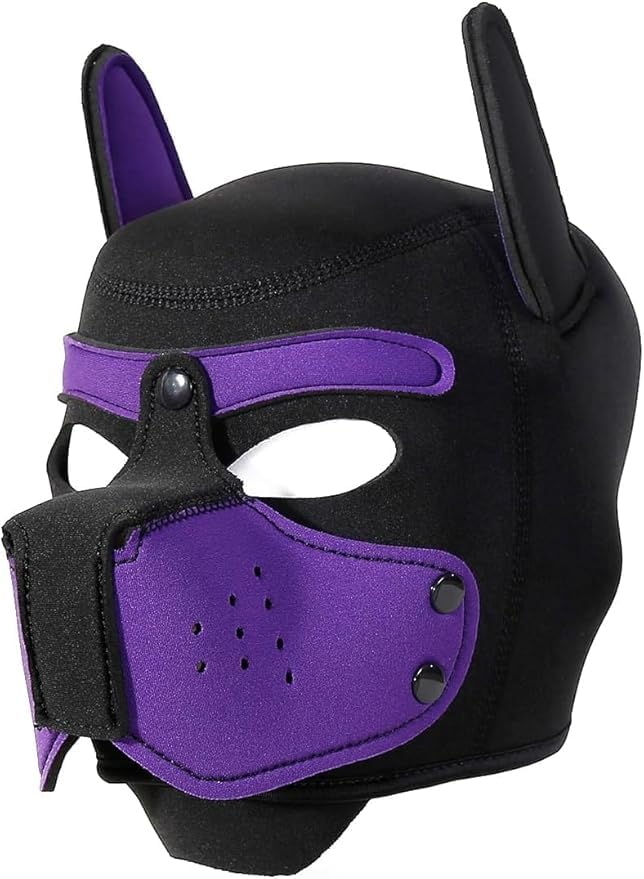 Dog Head Masks Animal Full Face Head Mask Neoprene Material, Halloween Cosplay Novelty Costume, Roleplay Puppy Hood (Purple)