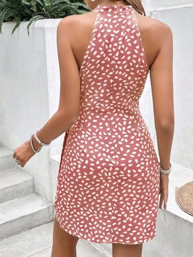 Image of LIGHT DOT Women's Summer Dress Dot Print Halter Neck Tie Waist Casual Zipper Back Sundress Vacation Outfits