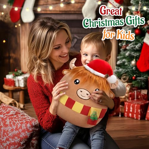 WEWILL-12-Christmas-Highland-Cow-Soft-Plush-Pillow-Xmas-Highland-Cow-Stuffed-Animal-Gifts-for-Toddler-Kids-Boys-Girils WEWILL 12 Christmas Highland Cow Soft Plush Pillow Xmas Highland Cow Stuffed Animal Gifts for Toddler Kids Boys Girils