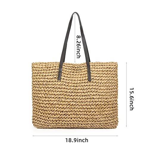 Straw Beach Bag Woven Tote Bag With Zipper Summer Handbag Handmade Straw Tote (#1) #TOP5