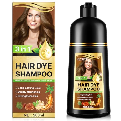 Instant Nature Herbal 3 in 1 Chestnut Brown Hair Dye, 16.9 Fl Oz, Long Lasting, Instant Color Shampoo for Men and Women with Gray Hair Coverage