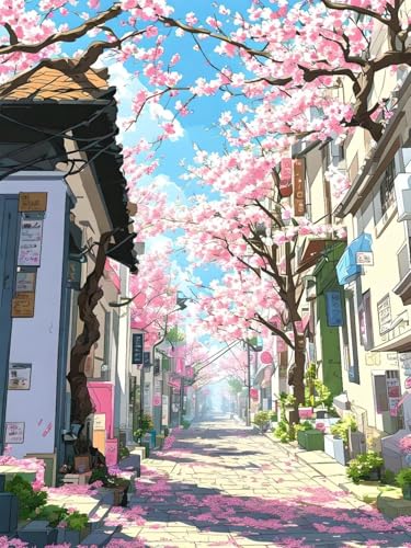 DIY Diamond Painting Stryd Cherry Blossom Diamond Painting Kit, Diamond Painting Niños, Diamond Art Painting Adultos Manualidades Bordado Kit, para Navidad Decoración de Pared del Hogar 35x50cm A-962