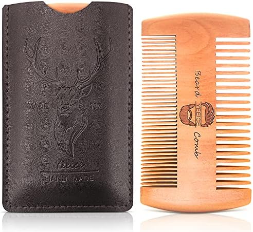 Wooden Beard Comb Kit, 1 Piece Brown Christmas Deer Design Pocket Comb, Handmade Comb with Durable Case Gifts for Men, Customized Gifts for Dad Mustache Care, Beard Care & Hair Grooming (1 Pack Deer)