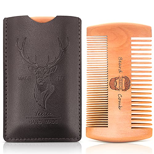 Wooden Beard Comb Kit, 1 Piece Brown Christmas Deer Design Pocket Comb, Handmade Comb With Durable Case Gifts For Men, Customized Gifts For Dad Mustache Care, Beard Care & Hair Grooming (1 Pack Deer) #TOP2