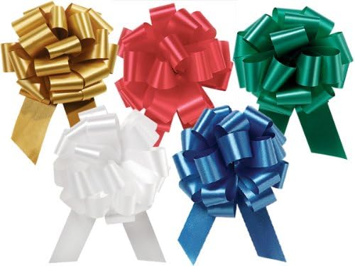 Christmas Assorted 5.5 Inch 20 Loop - Set of 10 Pull Bows Gift Wrap Christmas Wedding Gift Wrap Pull Bows Large Pull String Bows A1 Bakery Supplies