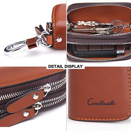 Contacts Cartera Caso dominante del Coche de la Cremallera Doble Cuero Genuino (Marrón)