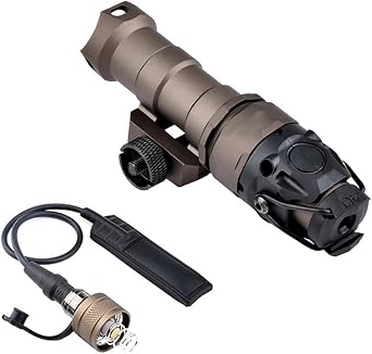 Mini Scout Flashlight Torch Light 500 Lumens,LED White Light Flashlight With Constant/Momentary Modes,with Remote Pressure Switch & Replaceable Tail Cover Switch Combo,For 20mm Pic Rail Mounting,Tan