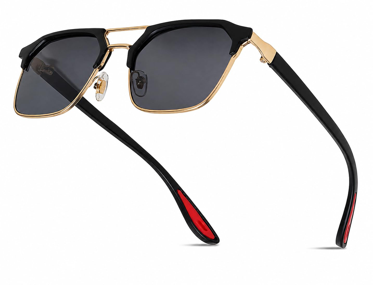 Super Kart Rectangular Sunglasses for Men & Women | UV Protection | Black Lens | Gold & Black Metal Frame | Lightweight Eyewear-image-49